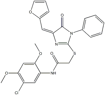 N-(5-chloro-2,4-dimethoxyphenyl)-2-{[4-(2-furylmethylene)-5-oxo-1-phenyl-4,5-dihydro-1H-imidazol-2-yl]sulfanyl}acetamide 结构式