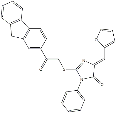 2-{[2-(9H-fluoren-2-yl)-2-oxoethyl]sulfanyl}-5-(2-furylmethylene)-3-phenyl-3,5-dihydro-4H-imidazol-4-one 结构式