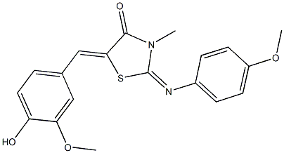 5-(4-hydroxy-3-methoxybenzylidene)-2-[(4-methoxyphenyl)imino]-3-methyl-1,3-thiazolidin-4-one 结构式
