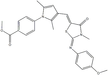 methyl 4-[3-({2-[(4-methoxyphenyl)imino]-3-methyl-4-oxo-1,3-thiazolidin-5-ylidene}methyl)-2,5-dimethyl-1H-pyrrol-1-yl]benzoate 结构式