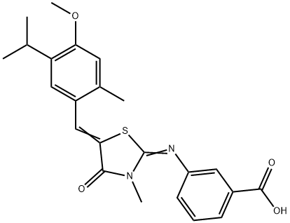 3-{[5-(5-isopropyl-4-methoxy-2-methylbenzylidene)-3-methyl-4-oxo-1,3-thiazolidin-2-ylidene]amino}benzoic acid 结构式