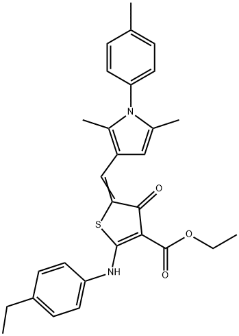 ethyl 5-{[2,5-dimethyl-1-(4-methylphenyl)-1H-pyrrol-3-yl]methylene}-2-(4-ethylanilino)-4-oxo-4,5-dihydro-3-thiophenecarboxylate 结构式