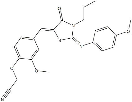 [2-methoxy-4-({2-[(4-methoxyphenyl)imino]-4-oxo-3-propyl-1,3-thiazolidin-5-ylidene}methyl)phenoxy]acetonitrile 结构式