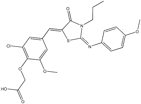 [2-chloro-6-methoxy-4-({2-[(4-methoxyphenyl)imino]-4-oxo-3-propyl-1,3-thiazolidin-5-ylidene}methyl)phenoxy]acetic acid 结构式