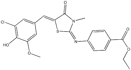 ethyl 4-{[5-(3-chloro-4-hydroxy-5-methoxybenzylidene)-3-methyl-4-oxo-1,3-thiazolidin-2-ylidene]amino}benzoate 结构式