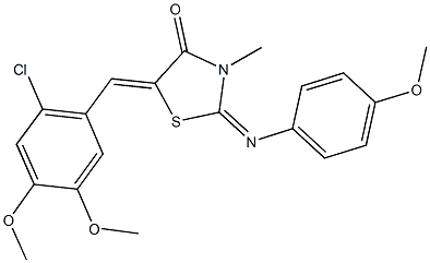 5-(2-chloro-4,5-dimethoxybenzylidene)-2-[(4-methoxyphenyl)imino]-3-methyl-1,3-thiazolidin-4-one 结构式