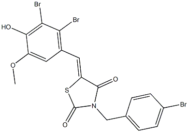 3-(4-bromobenzyl)-5-(2,3-dibromo-4-hydroxy-5-methoxybenzylidene)-1,3-thiazolidine-2,4-dione 结构式