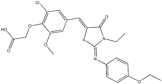 [2-chloro-4-({2-[(4-ethoxyphenyl)imino]-3-ethyl-4-oxo-1,3-thiazolidin-5-ylidene}methyl)-6-methoxyphenoxy]acetic acid 结构式