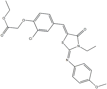 ethyl [2-chloro-4-({3-ethyl-2-[(4-methoxyphenyl)imino]-4-oxo-1,3-thiazolidin-5-ylidene}methyl)phenoxy]acetate 结构式