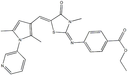 ethyl 4-[(5-{[2,5-dimethyl-1-(3-pyridinyl)-1H-pyrrol-3-yl]methylene}-3-methyl-4-oxo-1,3-thiazolidin-2-ylidene)amino]benzoate 结构式