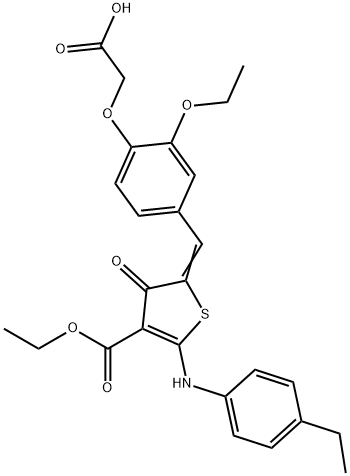 {2-ethoxy-4-[(4-(ethoxycarbonyl)-5-(4-ethylanilino)-3-oxo-2(3H)-thienylidene)methyl]phenoxy}acetic acid 结构式