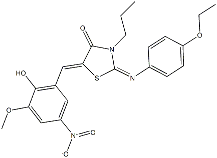 2-[(4-ethoxyphenyl)imino]-5-{2-hydroxy-5-nitro-3-methoxybenzylidene}-3-propyl-1,3-thiazolidin-4-one 结构式