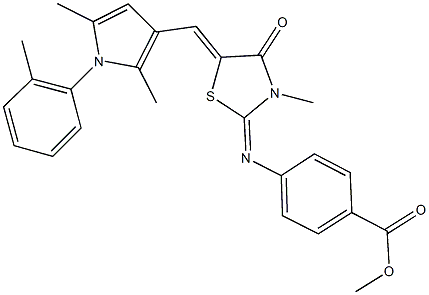methyl 4-[(5-{[2,5-dimethyl-1-(2-methylphenyl)-1H-pyrrol-3-yl]methylene}-3-methyl-4-oxo-1,3-thiazolidin-2-ylidene)amino]benzoate 结构式
