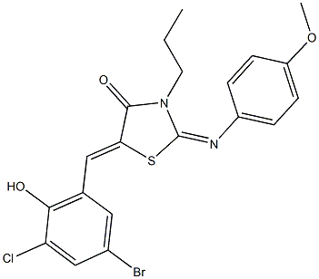 5-(5-bromo-3-chloro-2-hydroxybenzylidene)-2-[(4-methoxyphenyl)imino]-3-propyl-1,3-thiazolidin-4-one 结构式