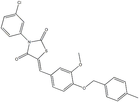 3-(3-chlorophenyl)-5-{3-methoxy-4-[(4-methylbenzyl)oxy]benzylidene}-1,3-thiazolidine-2,4-dione 结构式