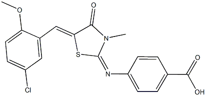 4-{[5-(5-chloro-2-methoxybenzylidene)-3-methyl-4-oxo-1,3-thiazolidin-2-ylidene]amino}benzoic acid 结构式