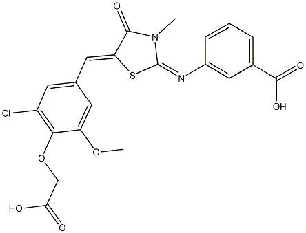 3-({5-[4-(carboxymethoxy)-3-chloro-5-methoxybenzylidene]-3-methyl-4-oxo-1,3-thiazolidin-2-ylidene}amino)benzoic acid 结构式