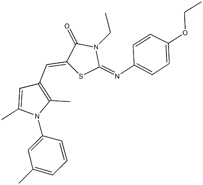 5-{[2,5-dimethyl-1-(3-methylphenyl)-1H-pyrrol-3-yl]methylene}-2-[(4-ethoxyphenyl)imino]-3-ethyl-1,3-thiazolidin-4-one 结构式