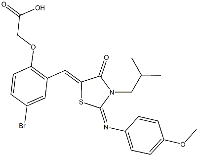 [4-bromo-2-({3-isobutyl-2-[(4-methoxyphenyl)imino]-4-oxo-1,3-thiazolidin-5-ylidene}methyl)phenoxy]acetic acid 结构式