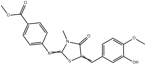 methyl 4-{[5-(3-hydroxy-4-methoxybenzylidene)-3-methyl-4-oxo-1,3-thiazolidin-2-ylidene]amino}benzoate 结构式