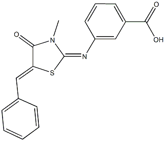 3-[(5-benzylidene-3-methyl-4-oxo-1,3-thiazolidin-2-ylidene)amino]benzoic acid 结构式