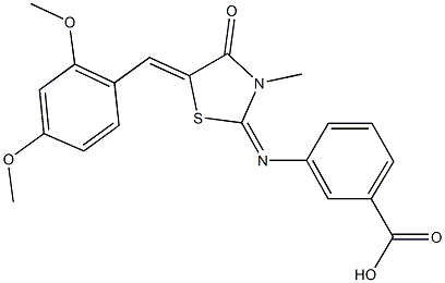 3-{[5-(2,4-dimethoxybenzylidene)-3-methyl-4-oxo-1,3-thiazolidin-2-ylidene]amino}benzoic acid 结构式