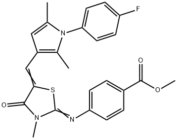 methyl 4-[(5-{[1-(4-fluorophenyl)-2,5-dimethyl-1H-pyrrol-3-yl]methylene}-3-methyl-4-oxo-1,3-thiazolidin-2-ylidene)amino]benzoate 结构式