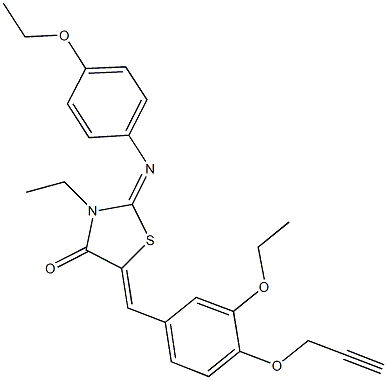 2-[(4-ethoxyphenyl)imino]-5-[3-ethoxy-4-(2-propynyloxy)benzylidene]-3-ethyl-1,3-thiazolidin-4-one 结构式