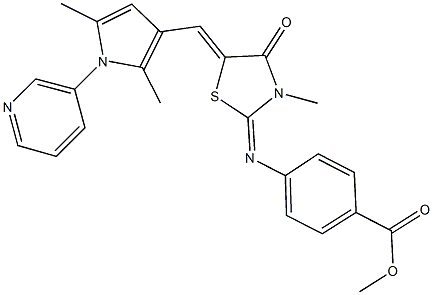 methyl 4-[(5-{[2,5-dimethyl-1-(3-pyridinyl)-1H-pyrrol-3-yl]methylene}-3-methyl-4-oxo-1,3-thiazolidin-2-ylidene)amino]benzoate 结构式