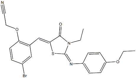 [4-bromo-2-({2-[(4-ethoxyphenyl)imino]-3-ethyl-4-oxo-1,3-thiazolidin-5-ylidene}methyl)phenoxy]acetonitrile 结构式