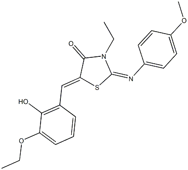 5-(3-ethoxy-2-hydroxybenzylidene)-3-ethyl-2-[(4-methoxyphenyl)imino]-1,3-thiazolidin-4-one 结构式