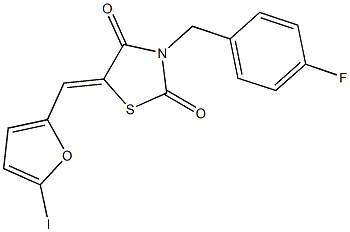 3-(4-fluorobenzyl)-5-[(5-iodo-2-furyl)methylene]-1,3-thiazolidine-2,4-dione 结构式