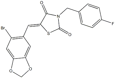 5-[(6-bromo-1,3-benzodioxol-5-yl)methylene]-3-(4-fluorobenzyl)-1,3-thiazolidine-2,4-dione 结构式