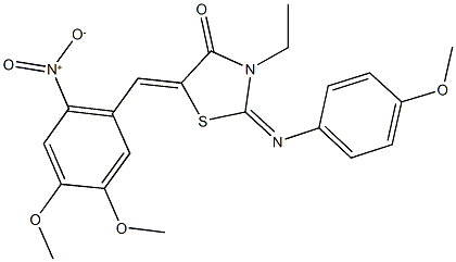 3-ethyl-5-{2-nitro-4,5-dimethoxybenzylidene}-2-[(4-methoxyphenyl)imino]-1,3-thiazolidin-4-one 结构式