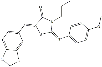 5-(1,3-benzodioxol-5-ylmethylene)-2-[(4-methoxyphenyl)imino]-3-propyl-1,3-thiazolidin-4-one 结构式