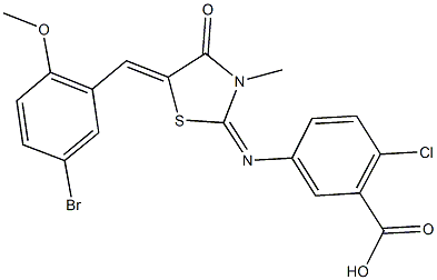 5-{[5-(5-bromo-2-methoxybenzylidene)-3-methyl-4-oxo-1,3-thiazolidin-2-ylidene]amino}-2-chlorobenzoic acid 结构式