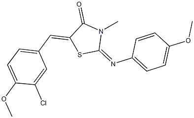 5-(3-chloro-4-methoxybenzylidene)-2-[(4-methoxyphenyl)imino]-3-methyl-1,3-thiazolidin-4-one 结构式