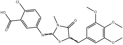 2-chloro-5-{[3-methyl-4-oxo-5-(3,4,5-trimethoxybenzylidene)-1,3-thiazolidin-2-ylidene]amino}benzoic acid 结构式