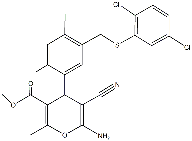 methyl 6-amino-5-cyano-4-(5-{[(2,5-dichlorophenyl)sulfanyl]methyl}-2,4-dimethylphenyl)-2-methyl-4H-pyran-3-carboxylate 结构式
