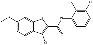 3-chloro-N-(3-chloro-2-methylphenyl)-6-methoxy-1-benzothiophene-2-carboxamide 结构式