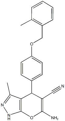 6-amino-3-methyl-4-{4-[(2-methylbenzyl)oxy]phenyl}-1,4-dihydropyrano[2,3-c]pyrazole-5-carbonitrile 结构式