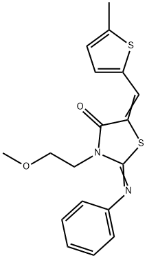 3-(2-methoxyethyl)-5-[(5-methyl-2-thienyl)methylene]-2-(phenylimino)-1,3-thiazolidin-4-one 结构式