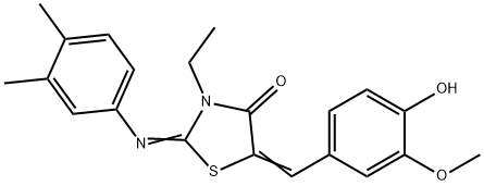2-[(3,4-dimethylphenyl)imino]-3-ethyl-5-(4-hydroxy-3-methoxybenzylidene)-1,3-thiazolidin-4-one 结构式