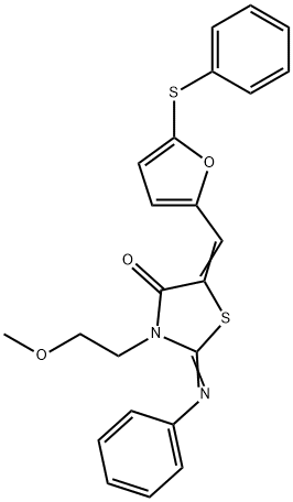 3-(2-methoxyethyl)-2-(phenylimino)-5-{[5-(phenylsulfanyl)-2-furyl]methylene}-1,3-thiazolidin-4-one 结构式