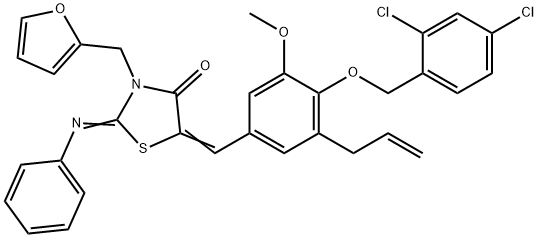 5-{3-allyl-4-[(2,4-dichlorobenzyl)oxy]-5-methoxybenzylidene}-3-(2-furylmethyl)-2-(phenylimino)-1,3-thiazolidin-4-one 结构式