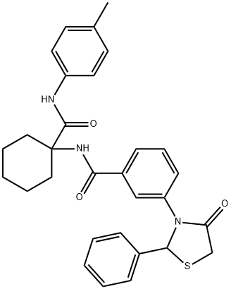 N-(1-{[(4-methylphenyl)amino]carbonyl}cyclohexyl)-3-(4-oxo-2-phenyl-1,3-thiazolidin-3-yl)benzamide 结构式