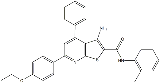 3-amino-6-(4-ethoxyphenyl)-N-(2-methylphenyl)-4-phenylthieno[2,3-b]pyridine-2-carboxamide 结构式