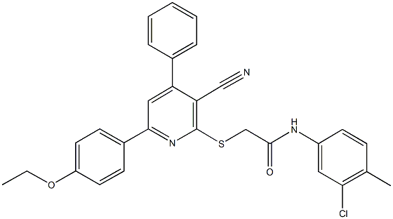 N-(3-chloro-4-methylphenyl)-2-{[3-cyano-6-(4-ethoxyphenyl)-4-phenyl-2-pyridinyl]sulfanyl}acetamide 结构式