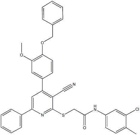 2-({4-[4-(benzyloxy)-3-methoxyphenyl]-3-cyano-6-phenyl-2-pyridinyl}sulfanyl)-N-(3-chloro-4-methylphenyl)acetamide 结构式