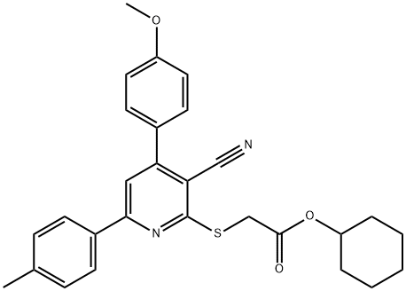 cyclohexyl {[3-cyano-4-(4-methoxyphenyl)-6-(4-methylphenyl)-2-pyridinyl]sulfanyl}acetate 结构式